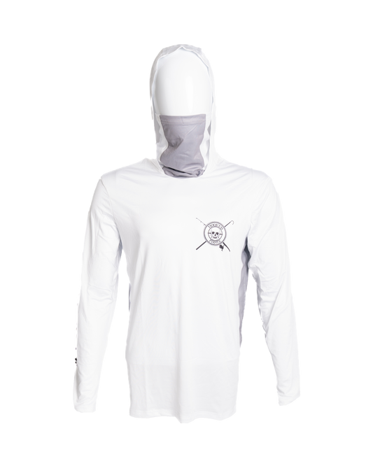 Men's White Long Sleeve UPF Hoodie - UV Protection & Comfort for Outdoor Activities